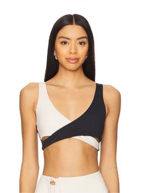 Colorblock Wrap Sports Bra - Black & Cream